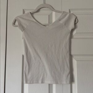 American Eagle Outfitters Cream Ribbed Short Sleeve Top